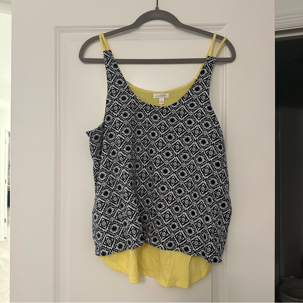 Charming Charlie Navy and Yellow Geometric Tank Top